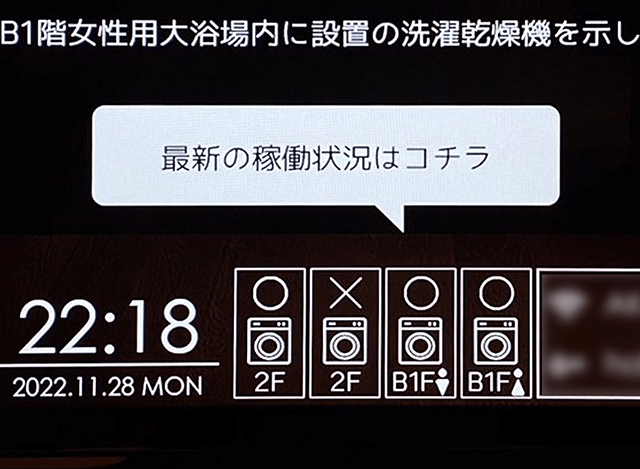 客室のテレビからコインランドリーの使用状況が確認出来るようになりました！